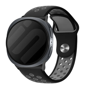 Silicone Sport Strap, black/grey, on a watch, 3/4 front view