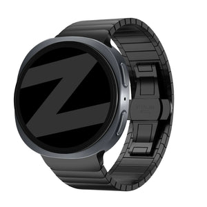 Steel Strap 'One Bead', black, on a watch, 3/4 front view