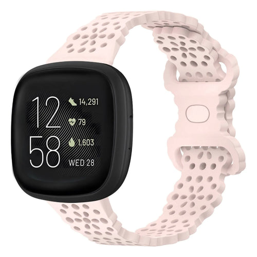 Patterned Silicone Strap, light pink, on a watch, 3/4 front view