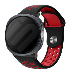 Silicone Sport Strap, black/red, on a watch, 3/4 front view