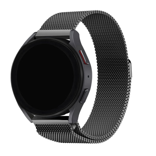 Milanese Strap, black, on a watch, 3/4 front view