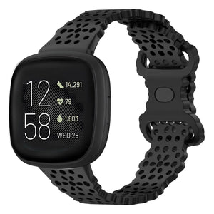 Patterned Silicone Strap, black, on a watch, 3/4 front view