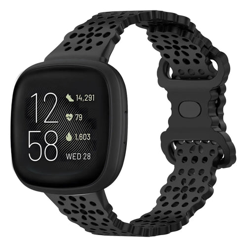 Patterned Silicone Strap, black, on a watch, 3/4 front view