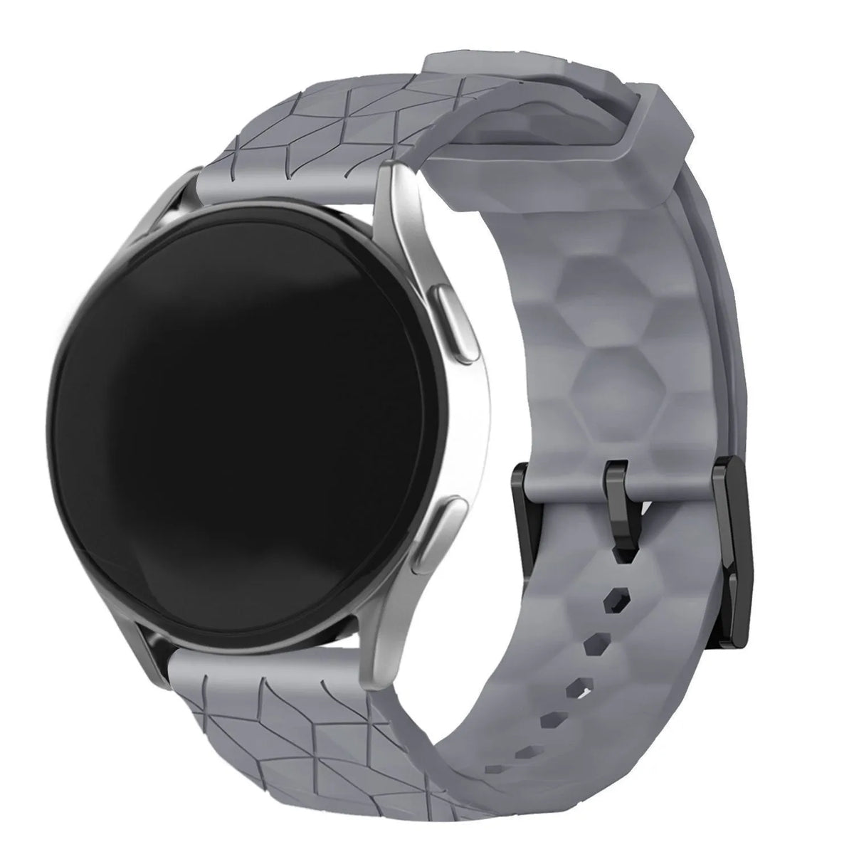 Silicone Strap Hexagons, grey, on a watch, 3/4 front view