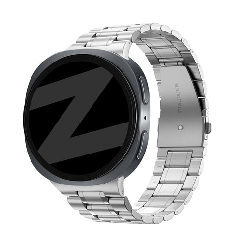 Steel Strap 'Deluxe', silver, on a watch, 3/4 front view