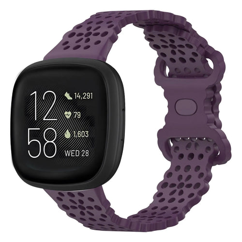 Patterned Silicone Strap, purple, on a watch, 3/4 front view