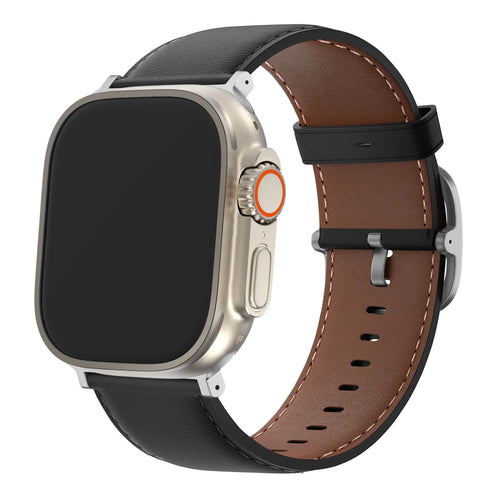 Leather Strap 'Classic', black, on a watch, 3/4 front view