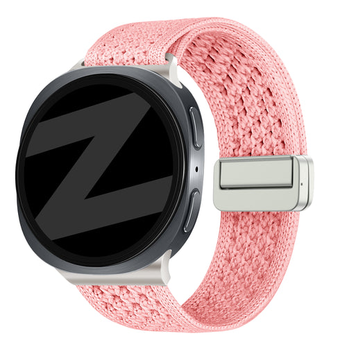 Vintage Nylon Strap, pink, on a watch, 3/4 front view