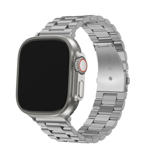 Titanium Strap, silver, on a watch, 3/4 front view