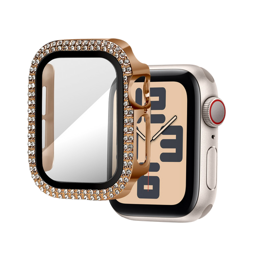 Bandz Coque diamant avec verre Apple Watch 10/11 - 42mm (or rose)