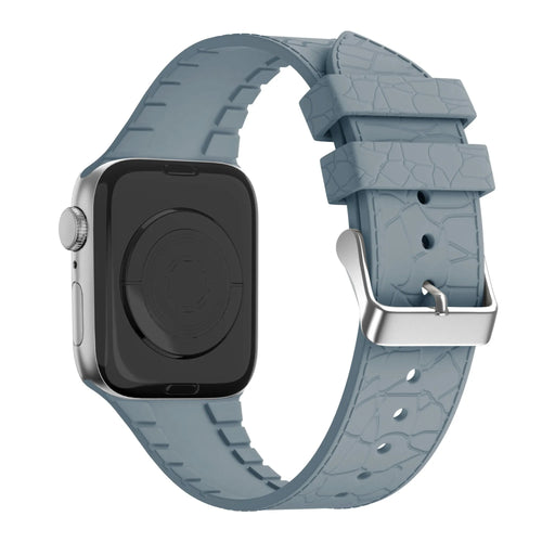 Silicone Strap Leather Pattern, grey-blue, on a watch, 3/4 front view