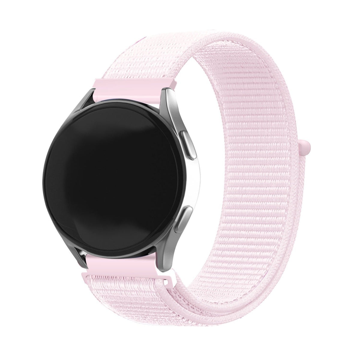 Nylon Strap, light pink, on a watch, 3/4 front view