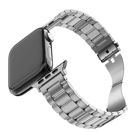 Steel Strap, silver, on a watch, 3/4 front view