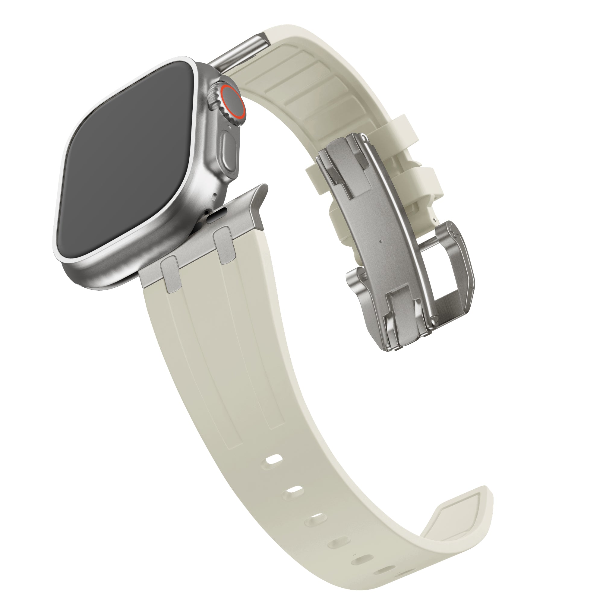 Bandz Apple Watch Ultra Silicone Strap 'Luxe Liquid' (Beige with Titanium)