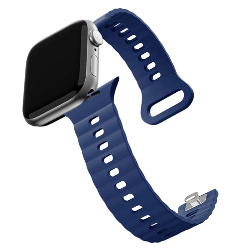 Silicone Strap 'Single Link', dark blue, on a watch, 3/4 front view