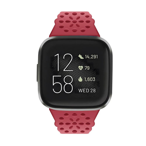 Patterned Silicone Strap, red, on a watch, 3/4 front view