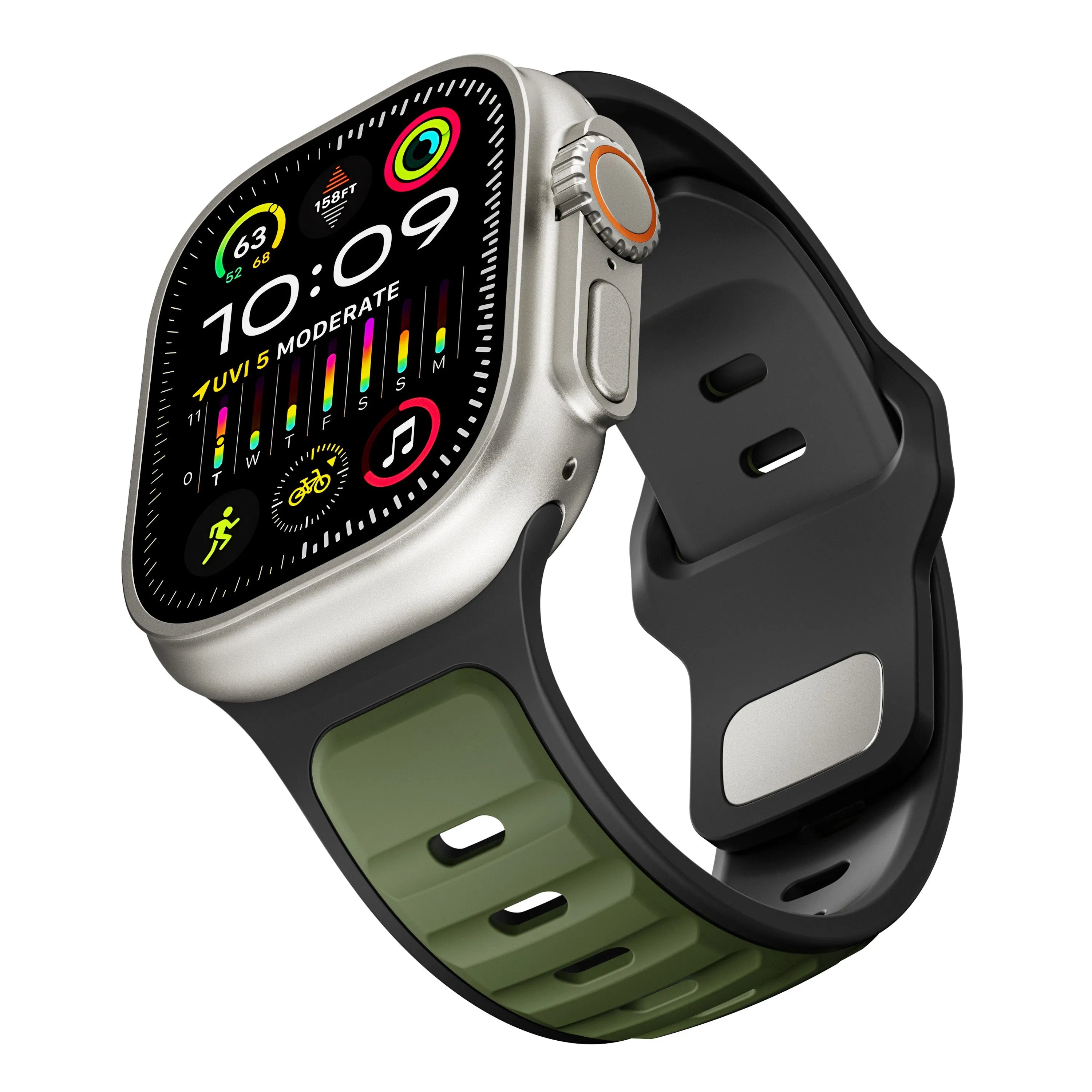 Bracelet silicone outdoor pour Apple Watch (vert armée/noir)