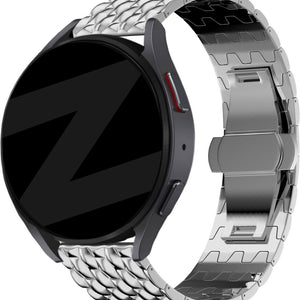 Steel Strap 'Dragon', silver, on a watch, 3/4 front view