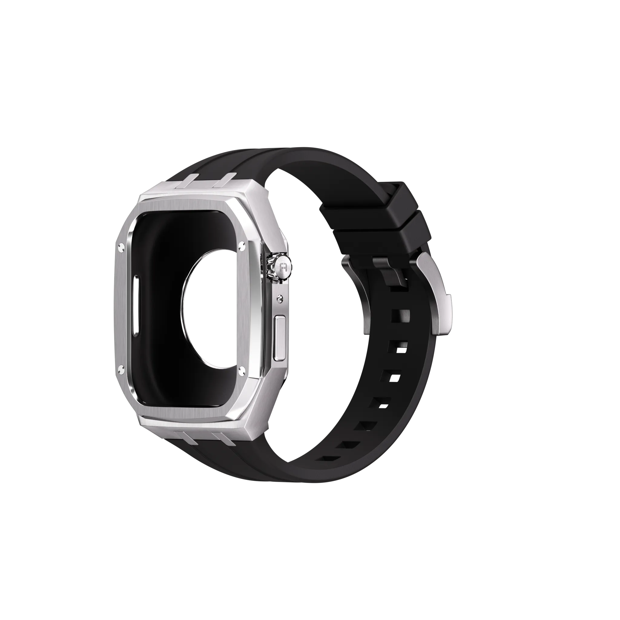 Reqior Apple Watch 45mm Metal Case with Rubber Strap (Silver)