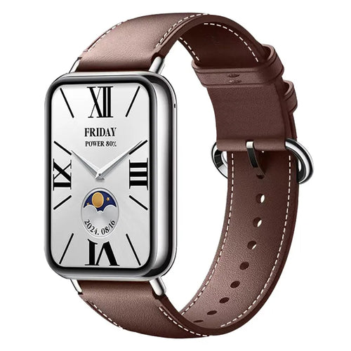 Leather Strap, dark brown, on a watch, 3/4 front view