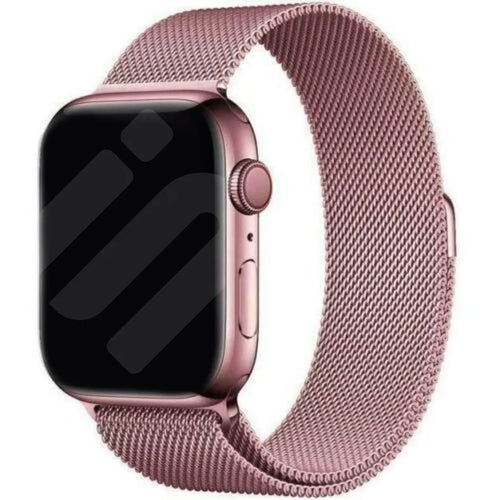 Milanese Strap, pink, on a watch, 3/4 front view