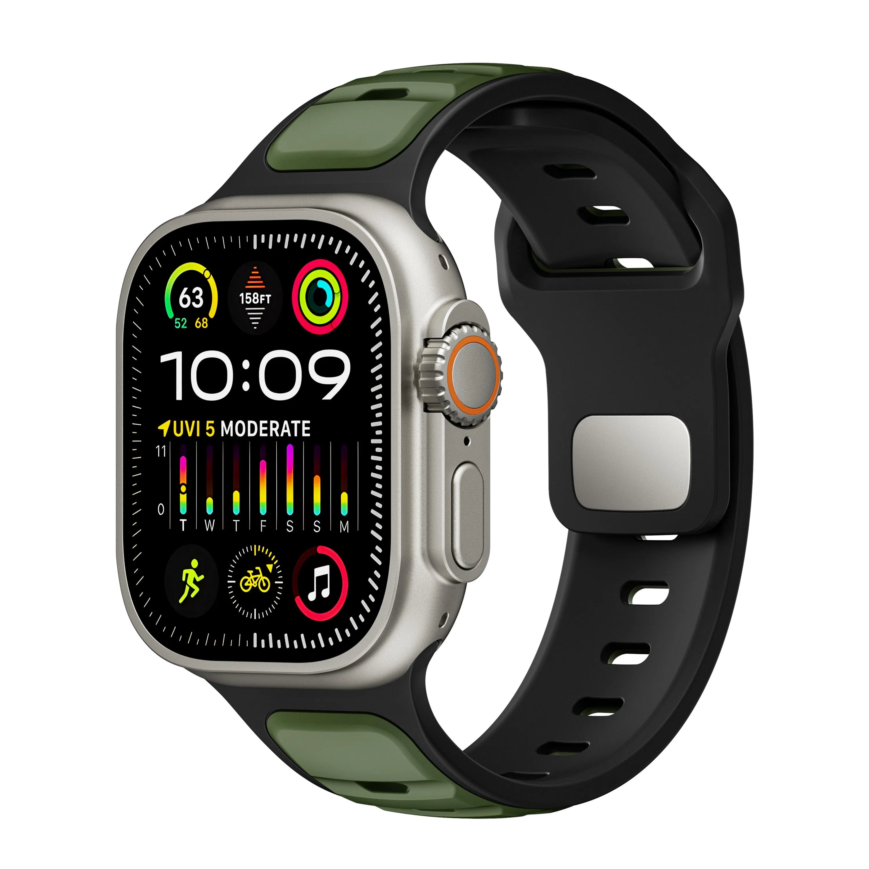Bracelet silicone outdoor pour Apple Watch (vert armée/noir)