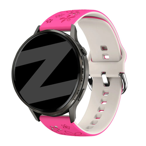 Bandz Bracelet silicone 'Fleurs' Garmin Forerunner 265s (rose vif/lumière stellaire)