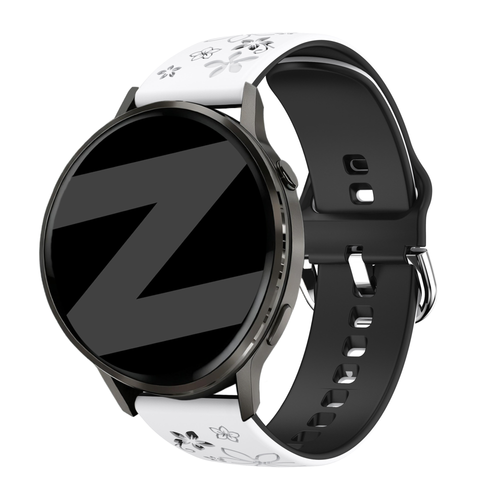 Bandz Bracelet silicone 'Fleurs' Garmin Forerunner 265s (blanc/noir)