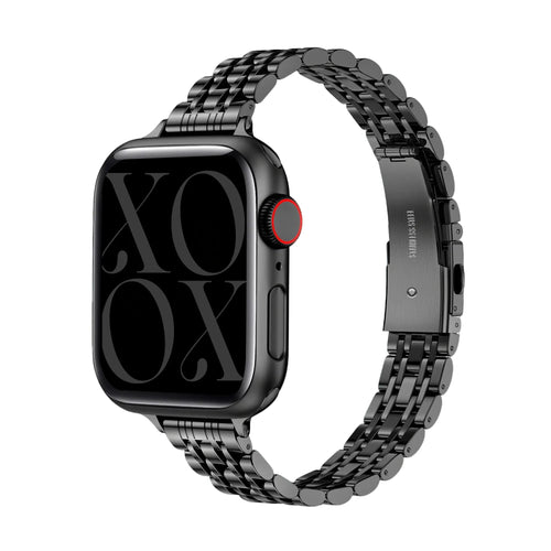 Steel Strap 'Slim', black, on a watch, 3/4 front view