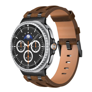 Bracelet cuir solide Samsung Galaxy Watch 9 - 44mm (marron foncé)