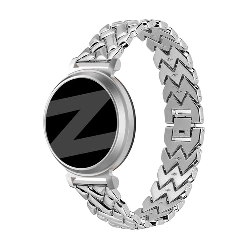 Metal Strap 'V-Type', silver, on a watch, 3/4 front view