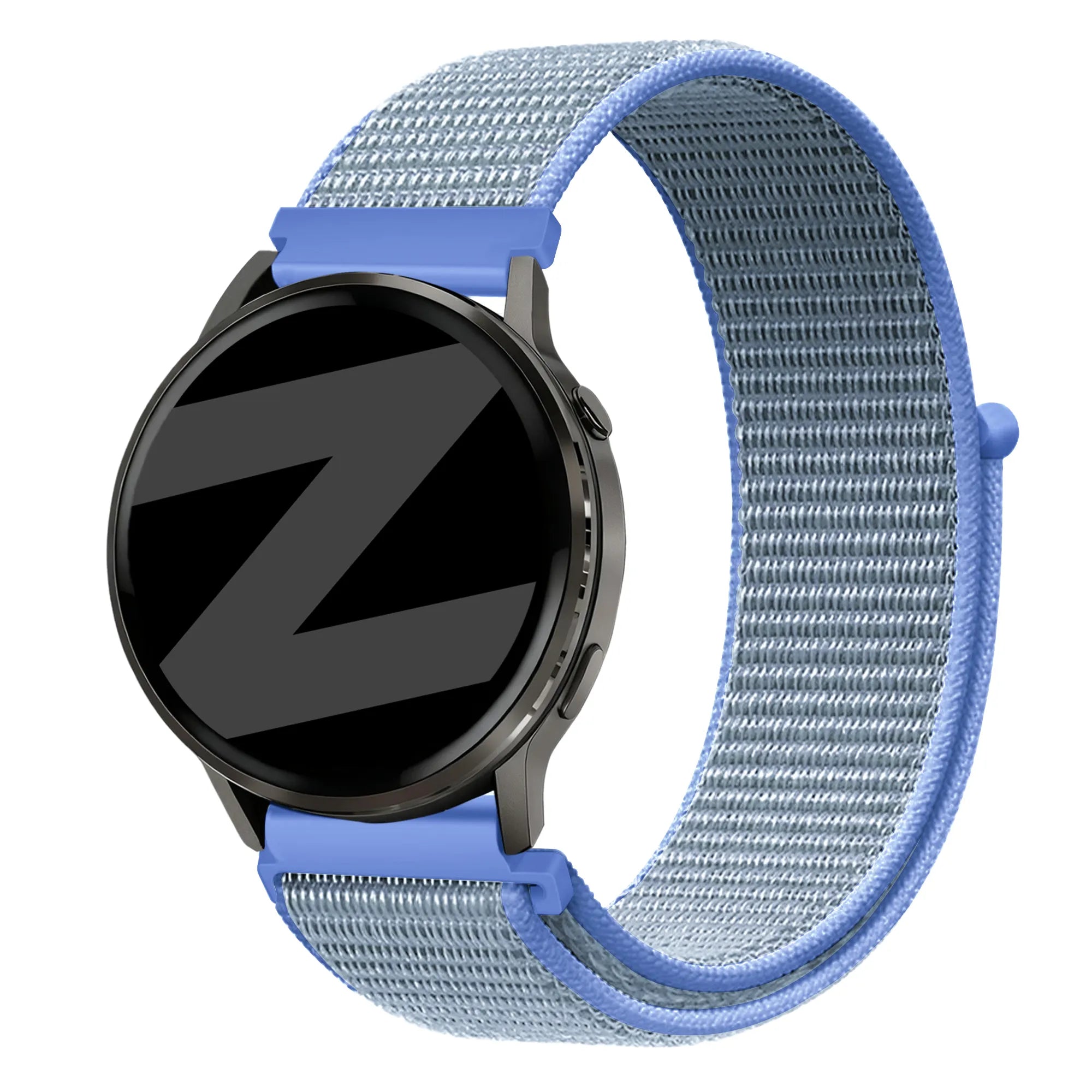 Nylon Loop Strap, light blue, on a watch, 3/4 front view