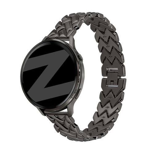 Metal Strap 'V-Type', black, on a watch, 3/4 front view
