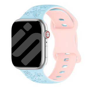 Bracelet silicone à fleurs Apple Watch (bleu/rose)