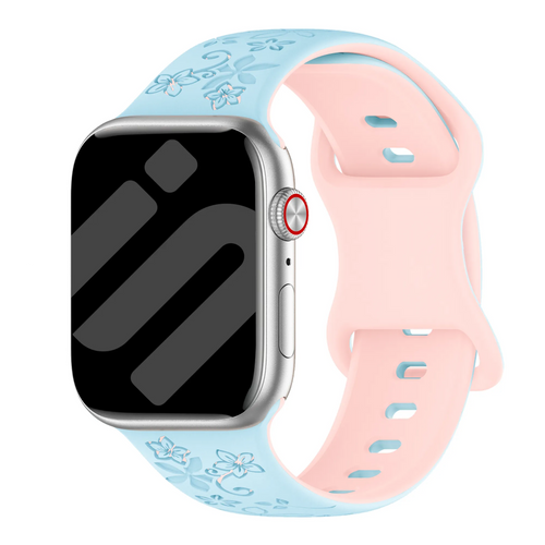 Bracelet silicone à fleurs Apple Watch (bleu/rose)