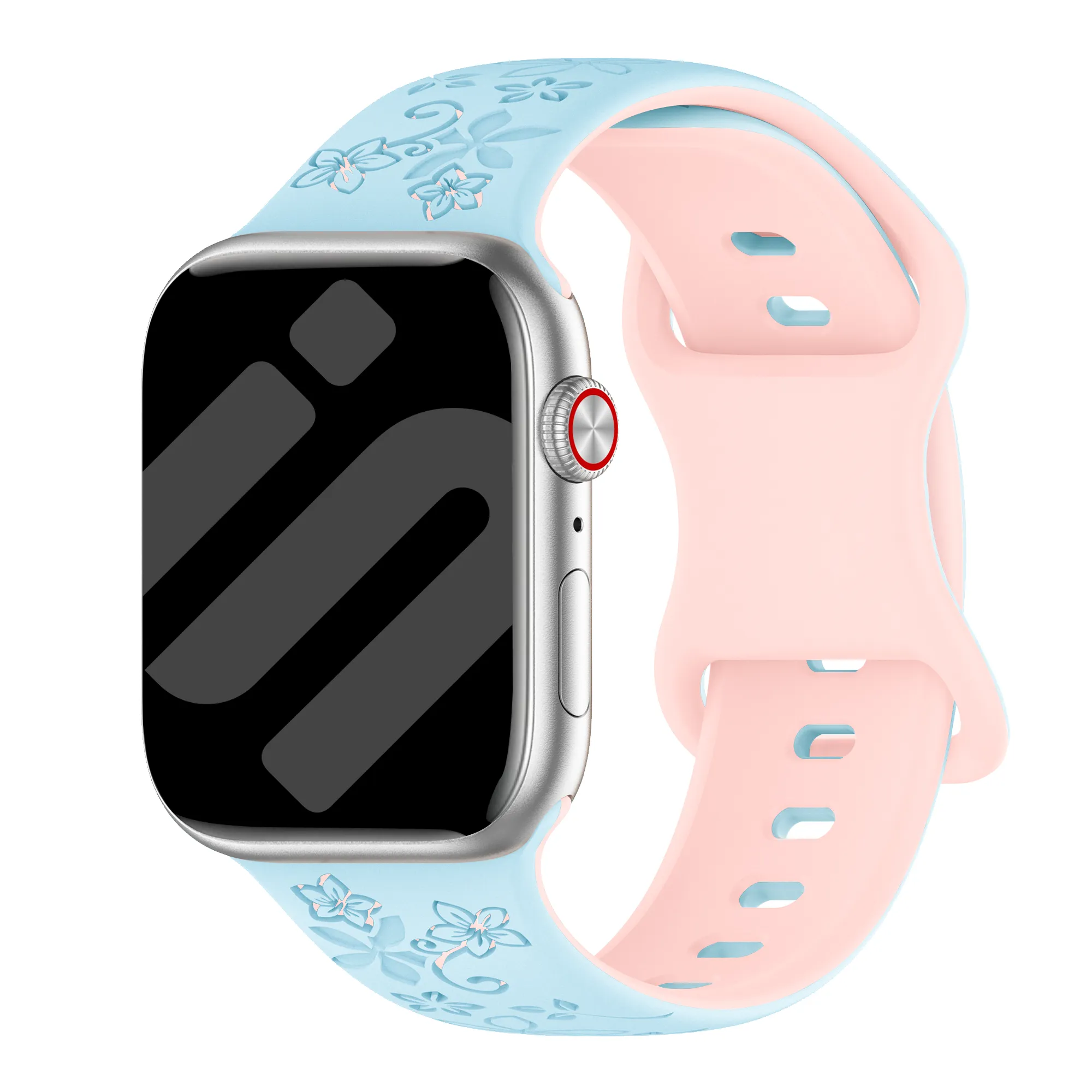 Bracelet silicone à fleurs Apple Watch (bleu/rose)