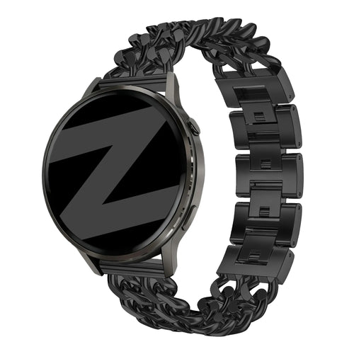 Metal Strap 'Double Chains', black, on a watch, 3/4 front view