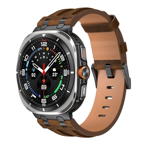 Bracelet cuir solide Samsung Galaxy Watch Ultra 2 (marron foncé)