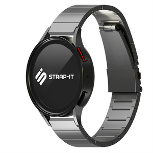 Luxury Titanium Strap, graphite, on a watch, 3/4 front view