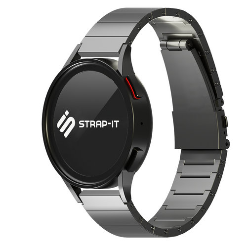Luxury Titanium Strap, graphite, on a watch, 3/4 front view