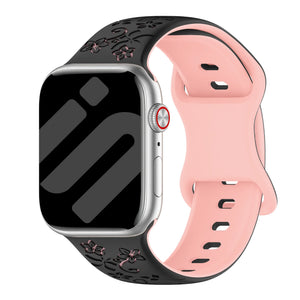 Bracelet silicone à fleurs Apple Watch (noir/rose)