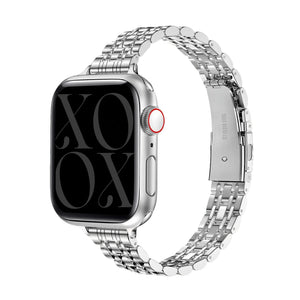 Steel Strap 'Slim', silver, on a watch, 3/4 front view