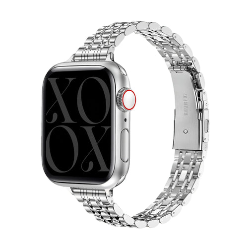 Steel Strap 'Slim', silver, on a watch, 3/4 front view