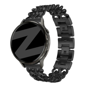 Metal Strap 'Double Chains', black, on a watch, 3/4 front view
