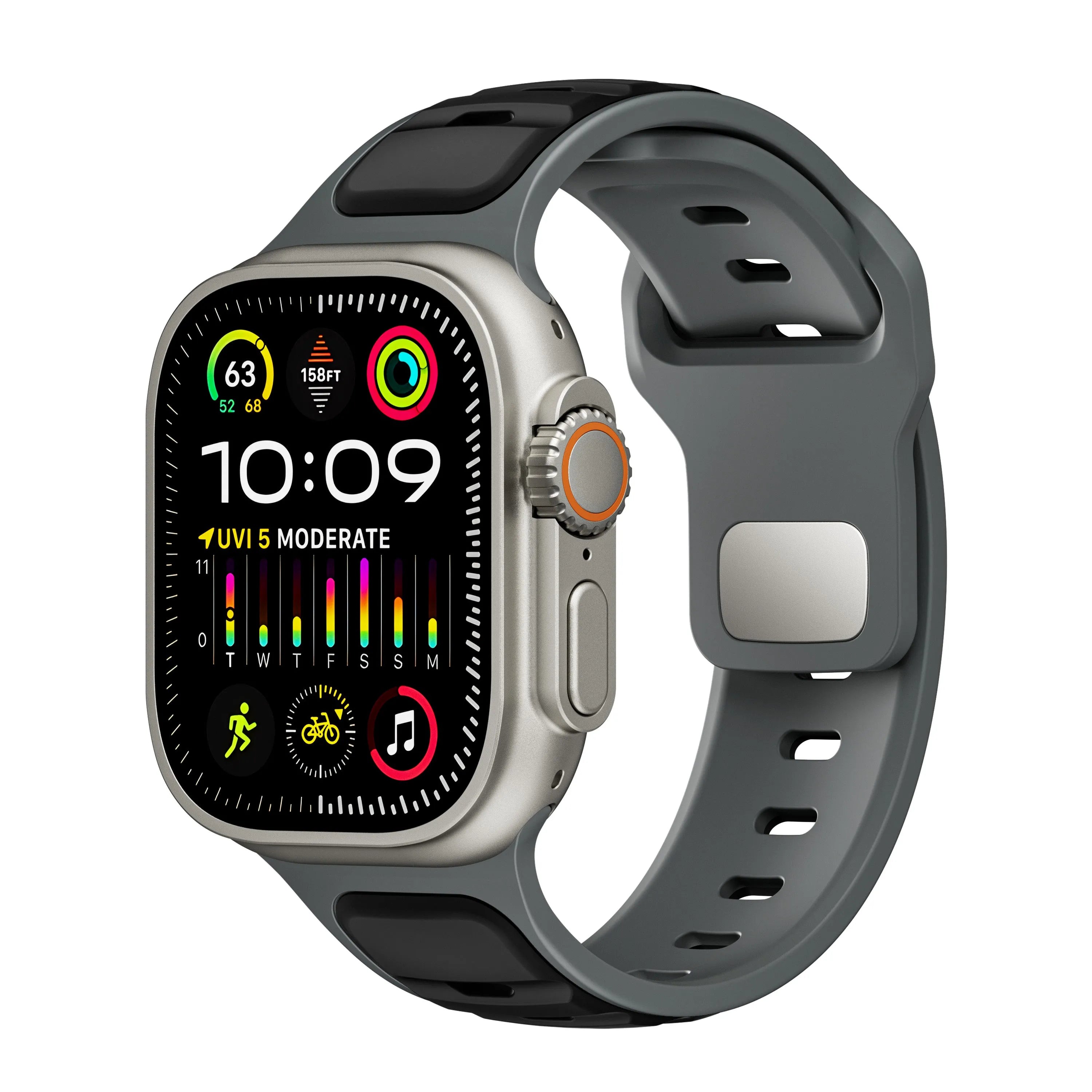 Bracelet silicone outdoor pour Apple Watch (noir/gris)