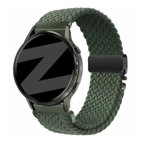 Nylon Braided Strap 'Parachute', green, on a watch, 3/4 front view