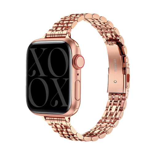 Steel Strap 'Slim', rose gold, on a watch, 3/4 front view
