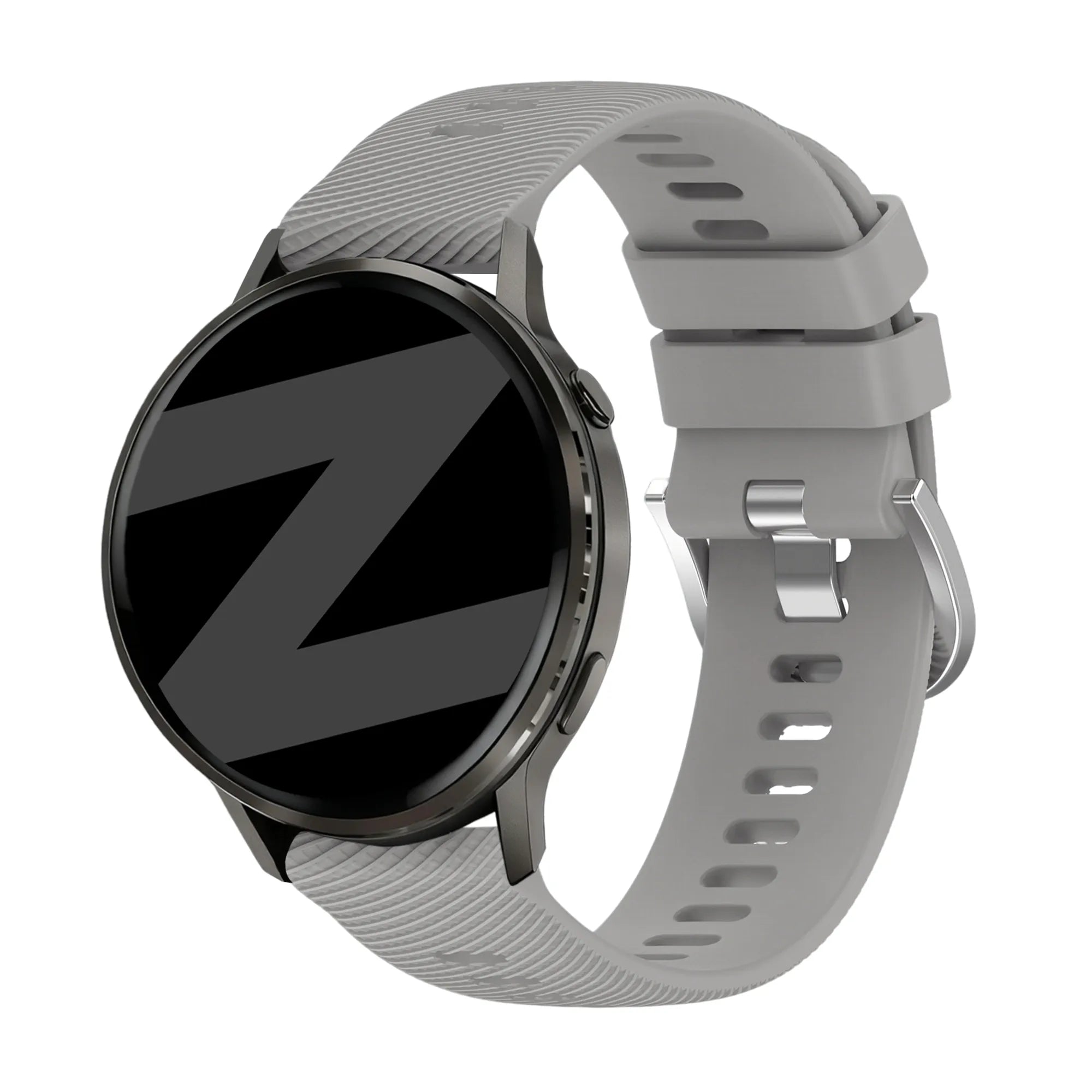 Silicone Strap 'Deluxe', grey, on a watch, 3/4 front view