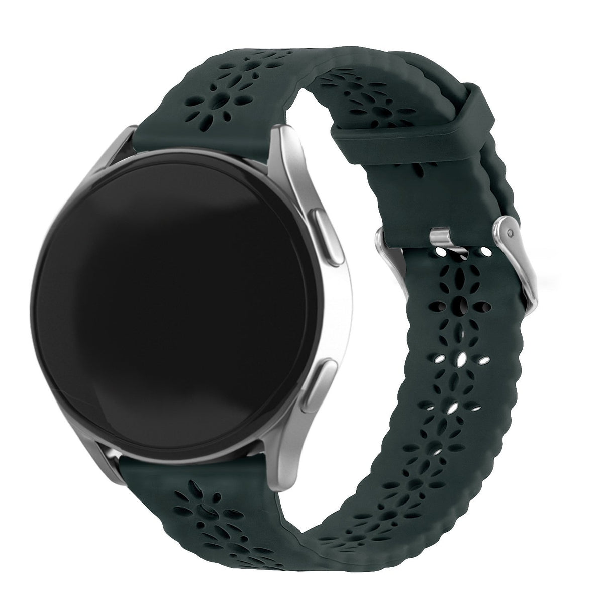 Patterned Silicone Strap, on a watch, 3/4 front view