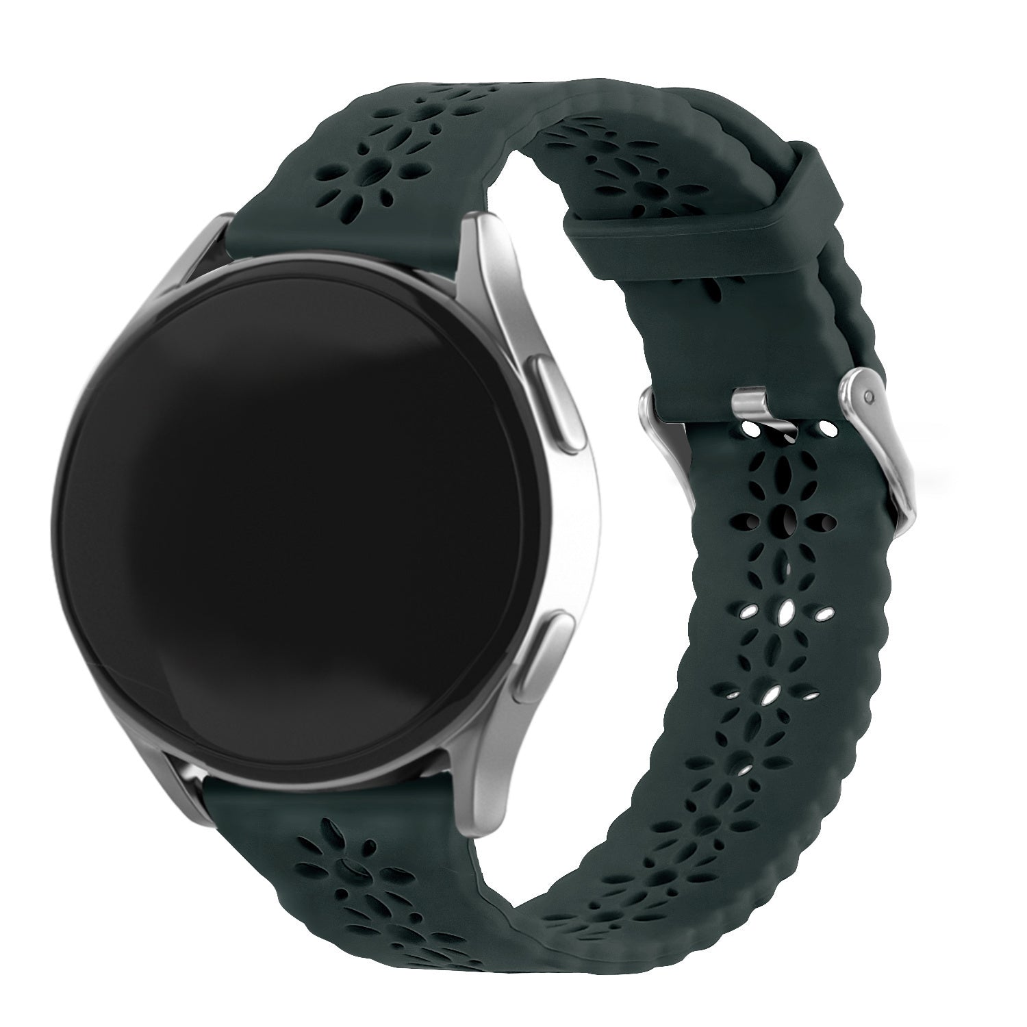 Patterned Silicone Strap, viridian, on a watch, 3/4 front view